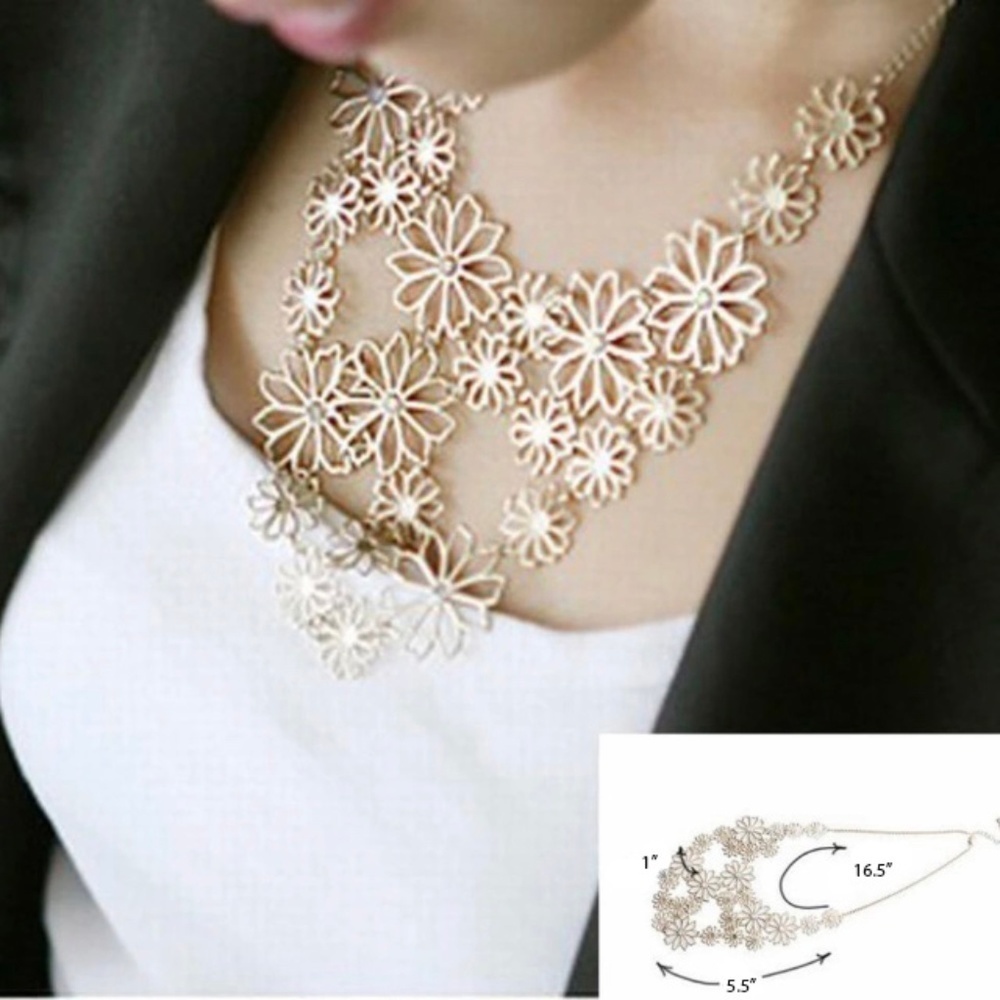 Gold Floral Statement Necklace with Dainty Rhinestones​